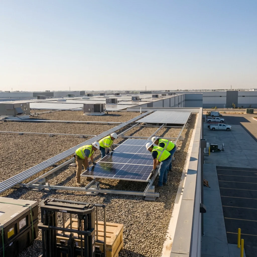 Techniciens sur installation photovoltaéque