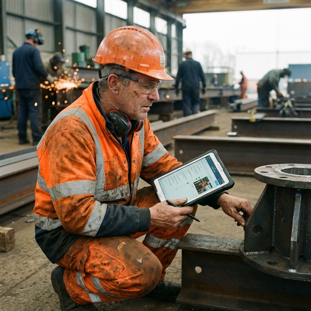 Inspecteur réalisant un audit visuel avec tablette