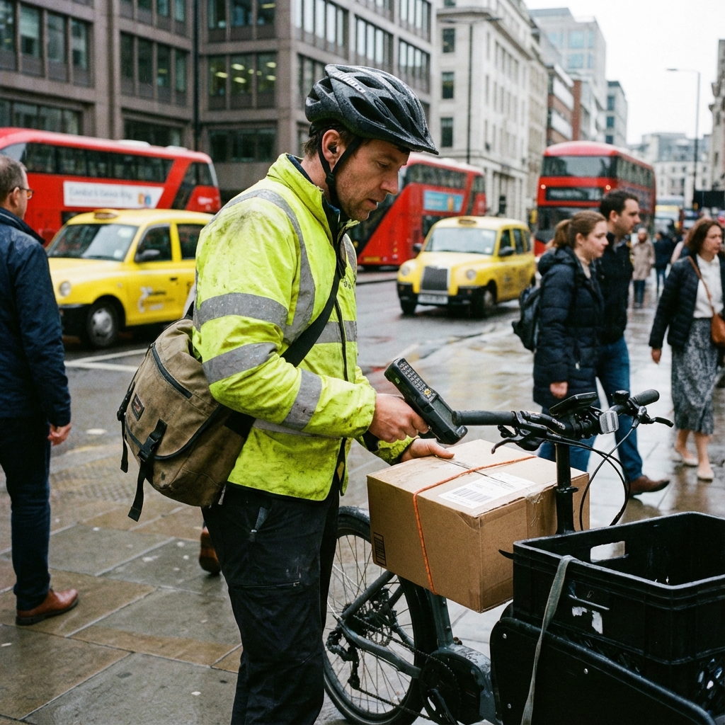Coursier vélo en livraison urbaine