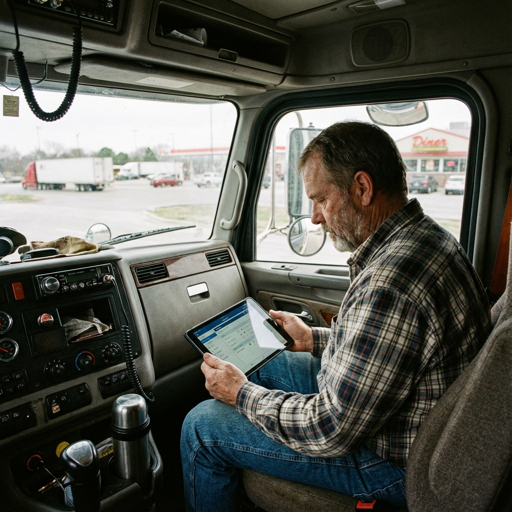 Conducteur routier utilisant une tablette
